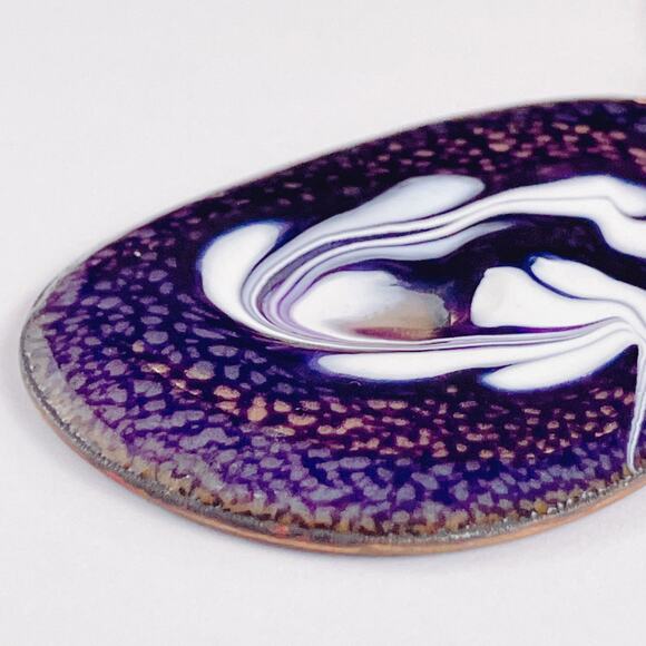 Mid Century Enamel Pendant Purple White Abstract VTG 1960s Necklace Modernist - Picture 3 of 14